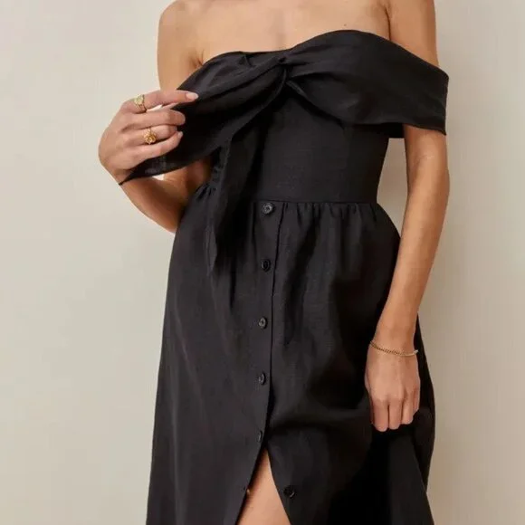 Reformation Barrington Linen Dress in Black size 4 NWT